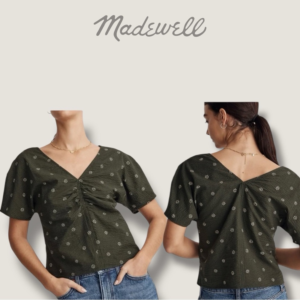 Madewell Green Floral Voile Puff-Sleeve Short Sleeve Top size 8